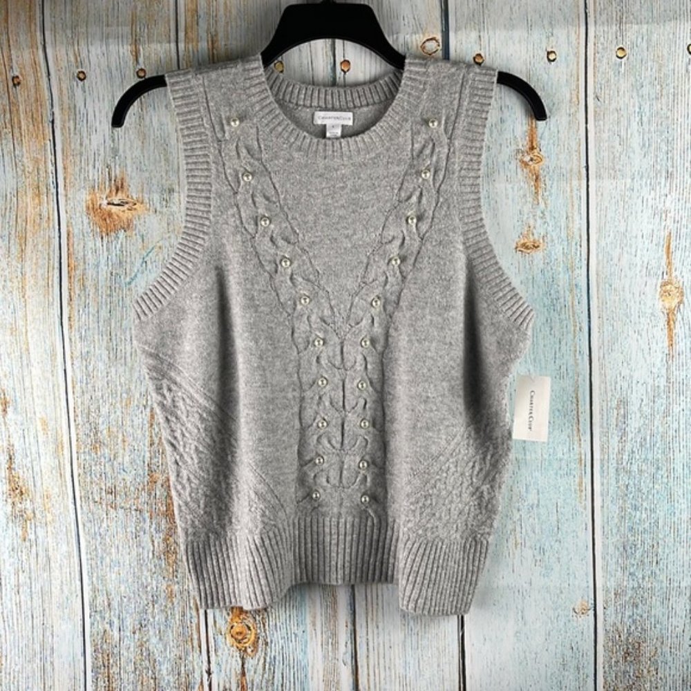 Charter Club Women's Beaded Cable Knit Tank Large